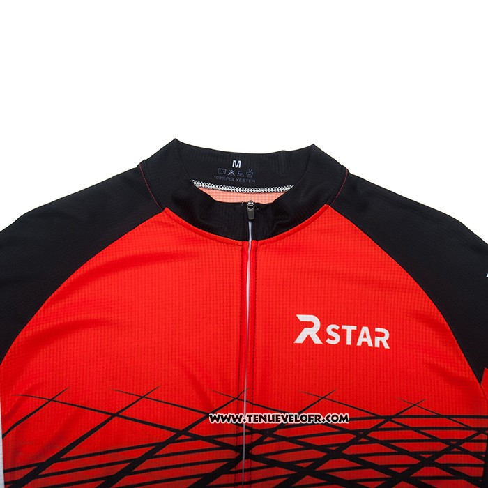 2021 Maillot Cyclisme R Star Noir Rouge Manches Courtes et Cuissard